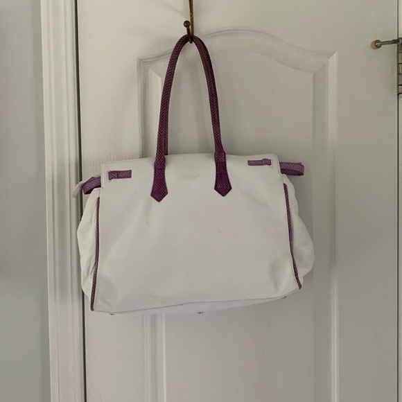 Tosca Blu Shoulder Bag white purple‎ with flowers appliqué snake texture details - Picture 2 of 16